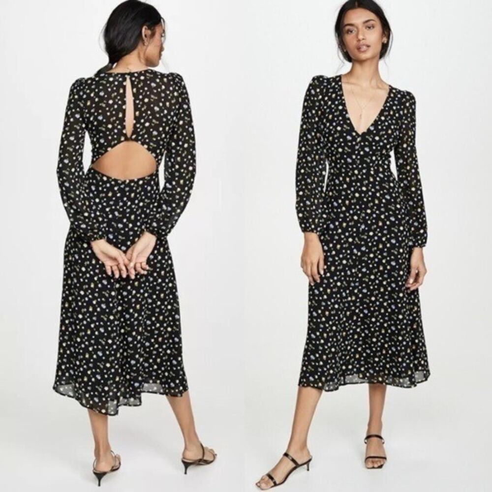 Reformation Joy Cut Out Back V Neck Long Sleeve Midi Dress 100% Viscose Sz 0 NEW - Picture 4 of 10